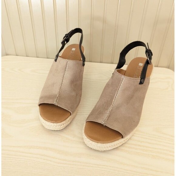 Dolcetta Taupe/Black Peep Toe Sling Back Espadrille Wedge Women's Size 8 - Picture 4 of 7